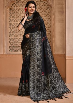 Black Woven Art Silk Saree