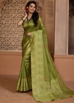 Green Woven Work Art Silk Saree