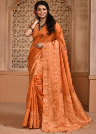 Orange Woven Border Art Silk Saree