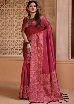 Pink Art Silk Saree With Woven Border