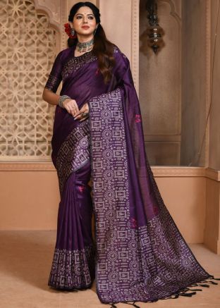 Purple Woven Art Silk Saree