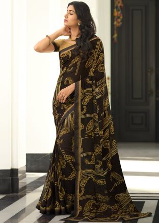 Black Georgette Printed Saree