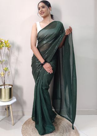 Green Embroidered Saree In Georgette