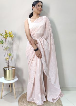 Pink Sequins Embellished Georgette Saree