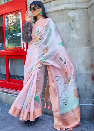 Multicolor Floral Printed Saree In Organza