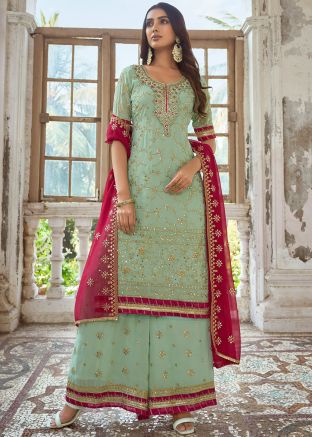 Green Embroidered Palazzo Suit Set