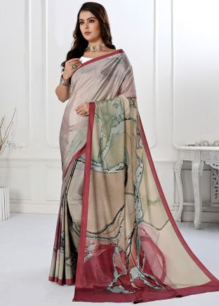 Multicolor Silk Printed Saree With Blouse