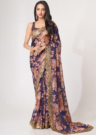 Purple Embroidered Border Organza Saree