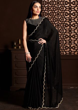 Black Stone Embellished Chiffon Saree 