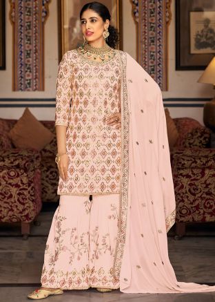 Pink Sequins Embellishment Georgette Gharara Suit