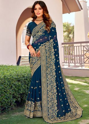 Blue Zari Woven Georgette Saree 