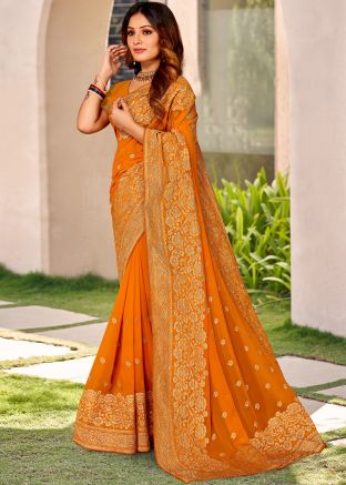 Yellow Zari Woven In Georgette