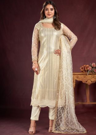 Golden Sequins Embellished Net Pant Suit Set