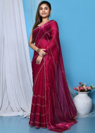 Magenta Embroidered Chiffon Saree