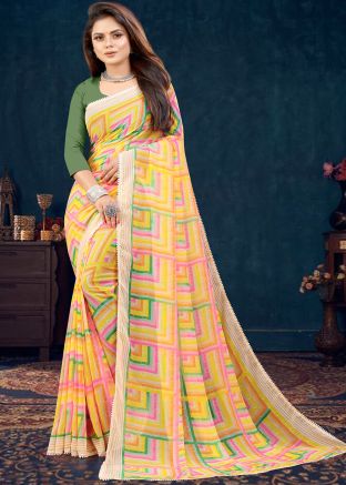 Multicolor Leheria Printed Saree In Georgette
