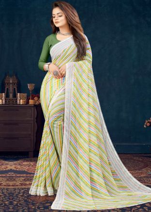 Multicolor Georgette Saree In Leheria Print