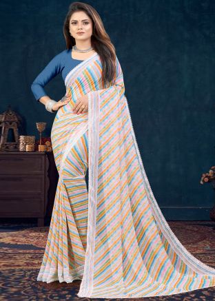 Multicolor Leheria Printed Georgette Saree