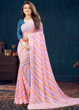 Multicolor Georgette Saree In Leheria Print
