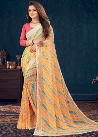 Multicolor Leheria Printed Georgette Saree