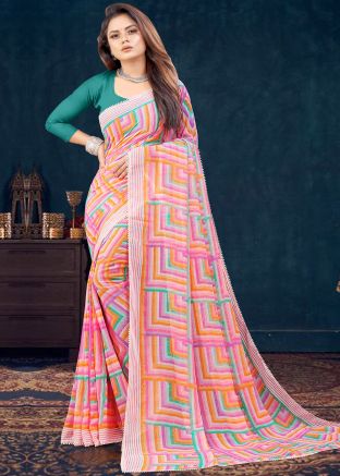 Multicolor Leheria Printed Saree In Georgette