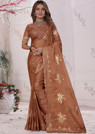 Orange Embroidered Georgette Saree