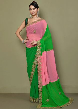 Green Handwork Embroidered Georgette Saree