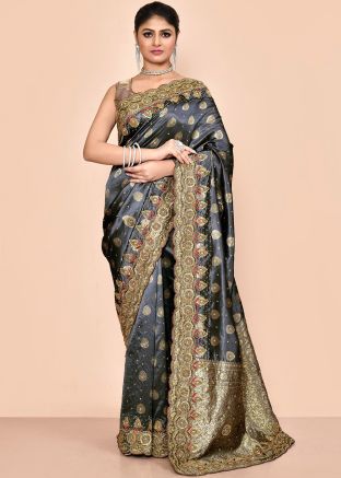 Grey Zari Woven Kanjivaram Silk Saree