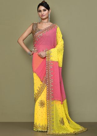 Yellow Handwork Embroidered Georgette Saree