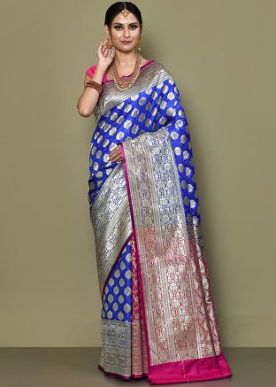 Blue & Pink Half N Half Saree In Kanjivaram Silk
