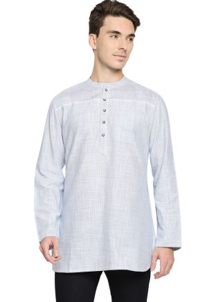 Off White Readymade Printed Cotton Kurta