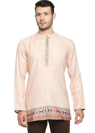 Pink Cotton Readymade Short Kurta