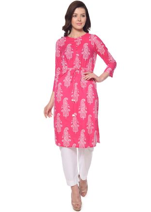 Pink Paisley Block Printed Readymade Kurta