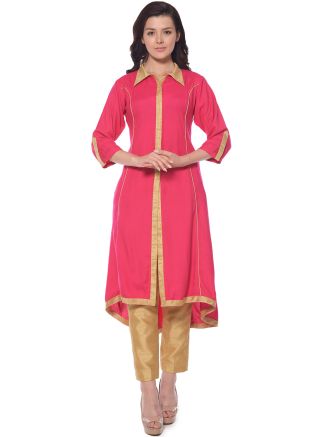 Pink Asymmetrical Readymade Long Kurta