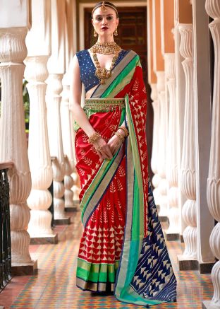 Red Art Silk Saree In Zari Woven Work