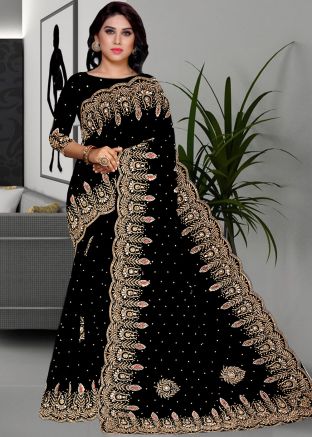 Black Georgette Saree In Stone Work