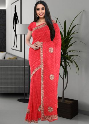 Red Stone work Saree In Georgette 