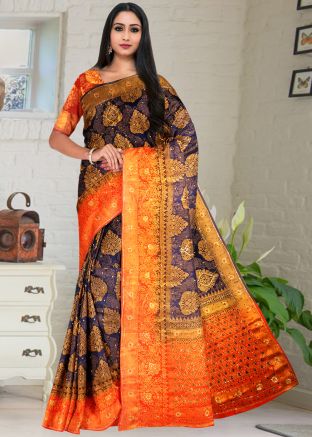 Purple Stone Work Kanjivaram Silk Saree