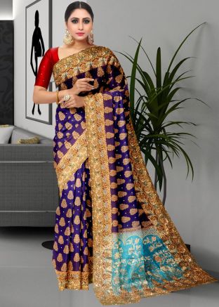 Purple Kanjivaram Silk Saree In Stone Work