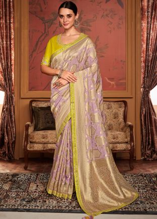 Pink Dola Silk Saree In Woven Details