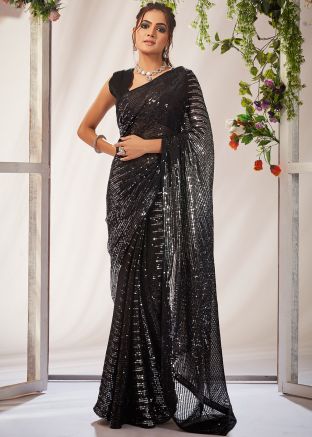 Black Sequins Embellished Saree & Blouse