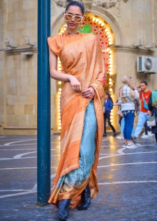 Shaded Orange & Blue Woven Saree