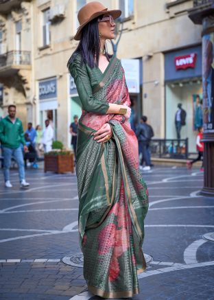 Green Viscose Saree In Printed Work