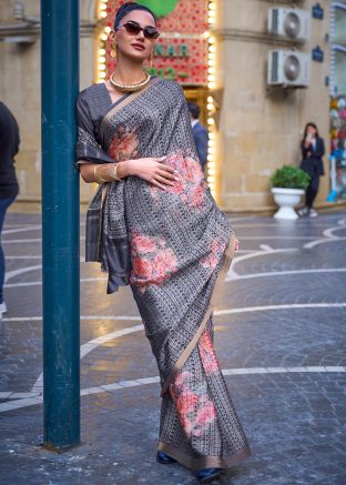 Grey Woven Viscose Saree