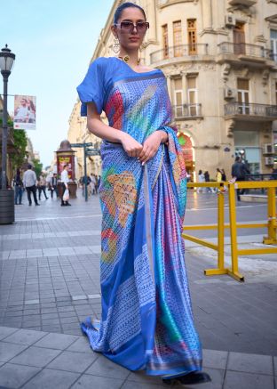 Blue Woven Saree in Viscose