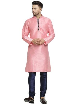 Pink Straight Cut Readymade Kurta Churidar Set