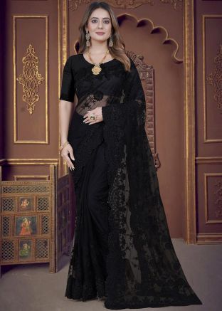 Black Embroidered Saree in Net