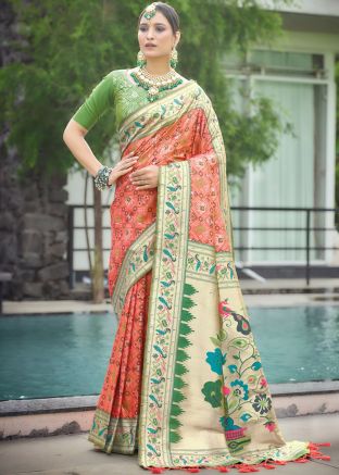 Orange Zari Woven Saree In Patola Silk