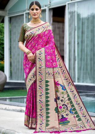 Pink Zari Woven Saree & Blouse