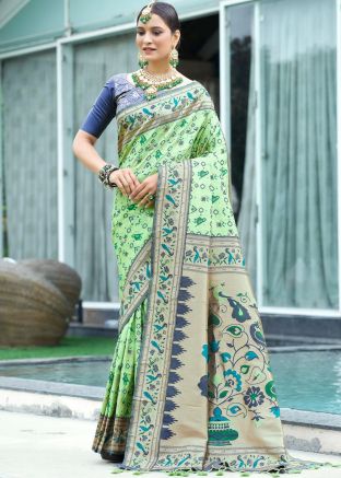 Green Patola Saree In Woven Work