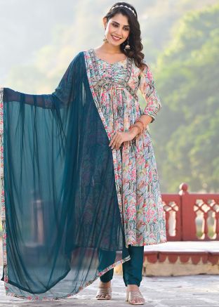 Multicolor Floral Print Anarkali Style Suit